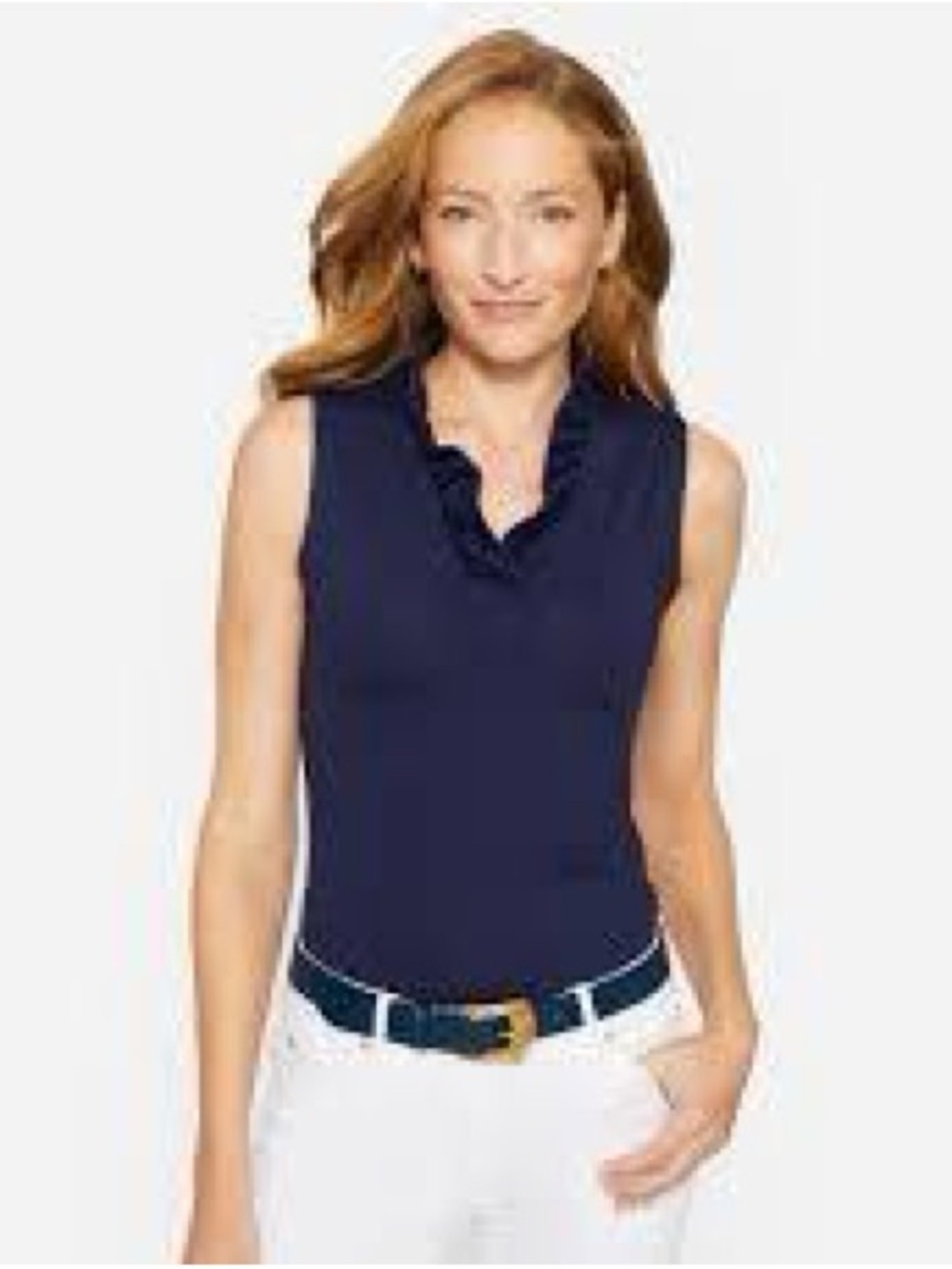 J. McLaughlin Winter Navy Solid Durham Sleeveless V Neck Ruffle Top S